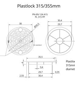Plastlock 315/355mm teknisk ritning mått