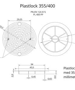Plastlock 355/400mm teknisk ritning mått