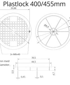 Plastlock 400/455mm teknisk ritning mått