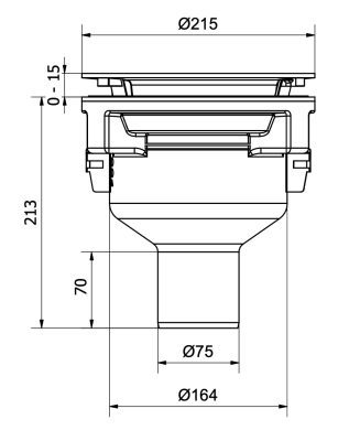 golvbrunn Purus saga 75 bottenutlopp måttskiss