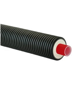 Rauheat PexFLex Plus värmerör. Energieffektiv. Låga energiförluster. Finns i många olika dimensioner. Max ledningslängd 100m. Korrugerad mantel. Tryckklass: PN 6