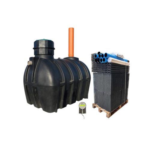 Dulnik Trekammarbrunn 5m3 + Biomodulspaket med fosforfällning 1 dulnik trekammarbrunn som minireningsverk fast med kemdoserare för hög skyddsnivå.