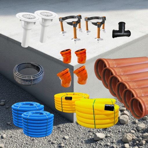 Avlopp Rörpaket till Husgrund 1 Paket med avloppsrör och tillbehör för en husgrund